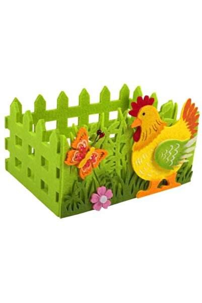 OEM Decorative Easter Basket from Felt Green Fence Decorated with Hen & Butte...