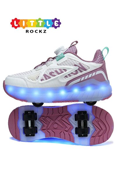 Little Rockz Kids Four Wheel Roller Shoes Rechargeable LED Light Sneaker Skat...