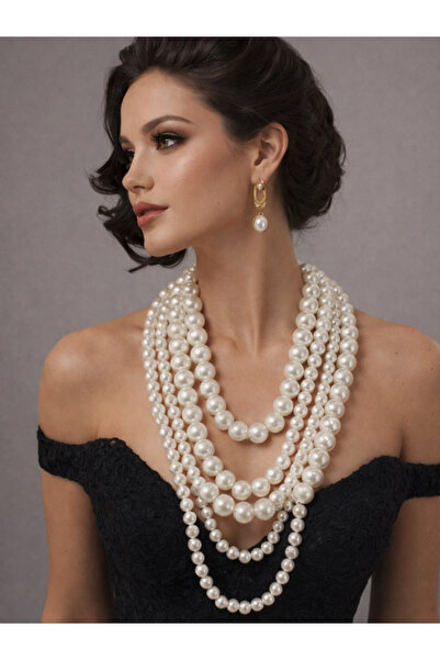Marca Accessories Çok Katmanlı İnci Kolye – Gold Zincir Detaylı
