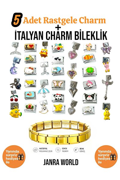 JANRA WORLD 5 Pieces Random Charm + Italian Charm Bracelet Set |   With Surpr...
