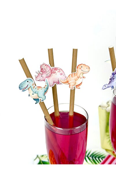 Flu Party Dinazor Pipet Seti – Dinozor Figürlü Pipet Süsü & İçecek Dekoru