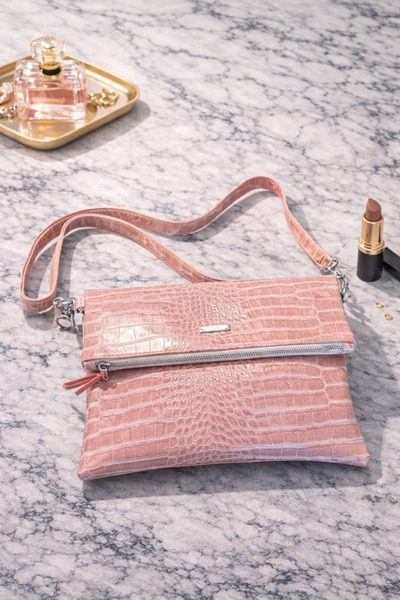 EVALIA Geantă clutch pentru femei cu model crocodil pudră