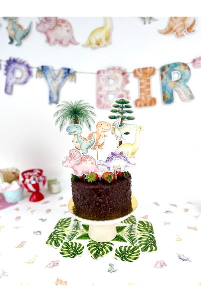 Flu Party زينة كعكة على شكل ديناصور - زينة علوية للكعكة بتصميم ديناصور