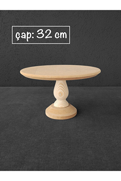 Ahşap Ham MDF, Boyanabilir, Ayaklı, Yuvarlak Servis Tabağı, Sunumluk, Pasta S...