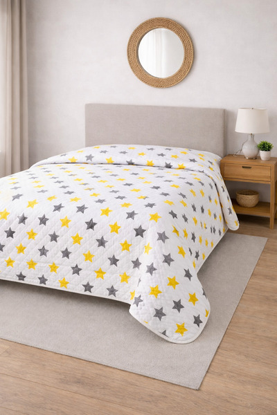 sternen glanz Laila Quilted Cotton Double Bedspread 200 X 230 cm Multi-Purpos...