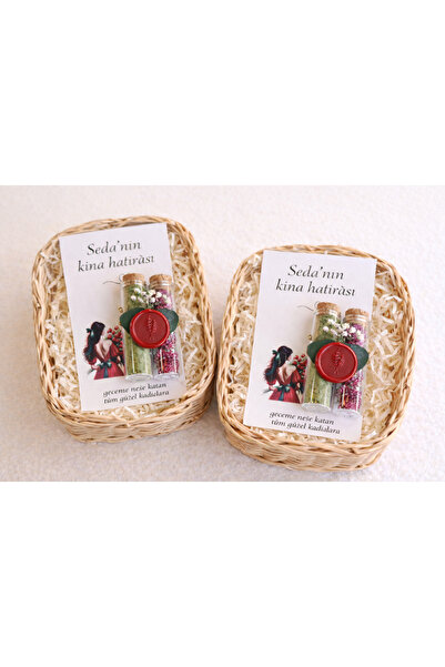 Defne 10 adet mühür detaylı kına ve gül taneli tıpalı cam şişe. Kına için hed...