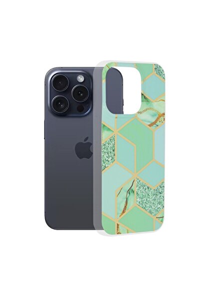 Techsuit iPhone 15 Pro Marble, Green Hex Case