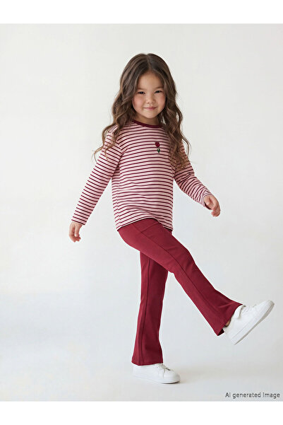 LC Waikiki مجموعة نيفا تي شيرت وبنطلون ضيق مخطط باللون الوردي للفتيات