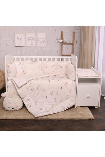 LORELLİ Set lenjerie pat 8 piese Beige Bunnies, 70x140 cm, bumbac ranforce
