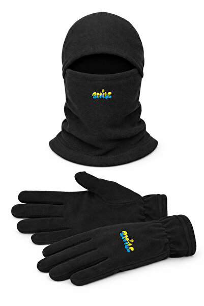 Omotasarım Smile Unisex Polar Uzun Eldiven Kar Maskesi Set