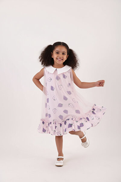 SOULTAN فستان بناتي من الشيفون مطبوع رسومات فراولة