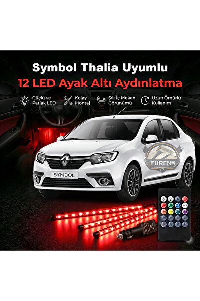 STS Oto Aksesuar Symbol Thalia Uyumlu RGB Ayak Altı LED 12 Led Kumandalı Müzi...