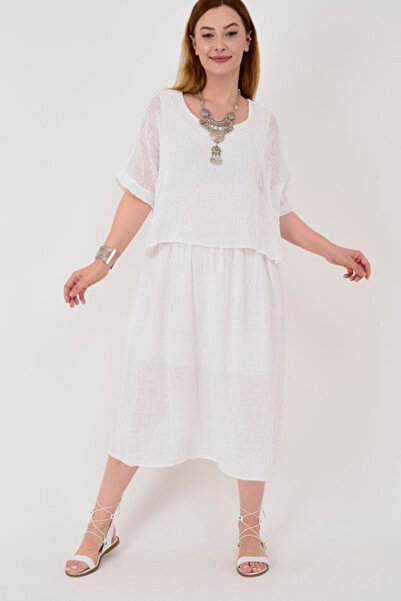 AYASOFYA OTANTIK Women's Italian White Plain Patterned Mesh 100% Cotton Lined...