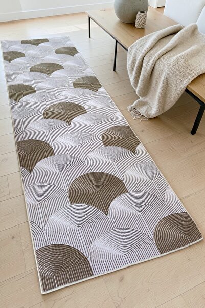 Luna Cut Anti-Slip Base Embossed Living Room Corridor Kitchen Washable Brown