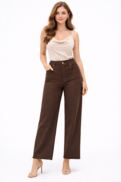 kikiriktekstil 10963 100% Cotton High Waist Palazzo Fit Ankle Length Jeans