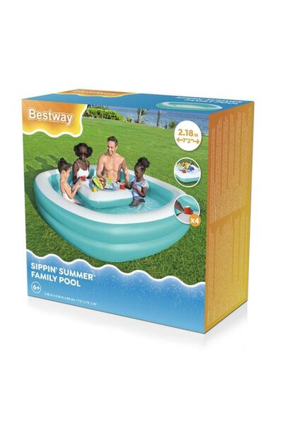 BESTWAY مسبح عائلي قابل للنفخ مع حاملات أكواب 2.18 م × 1.45 م × 51 سم