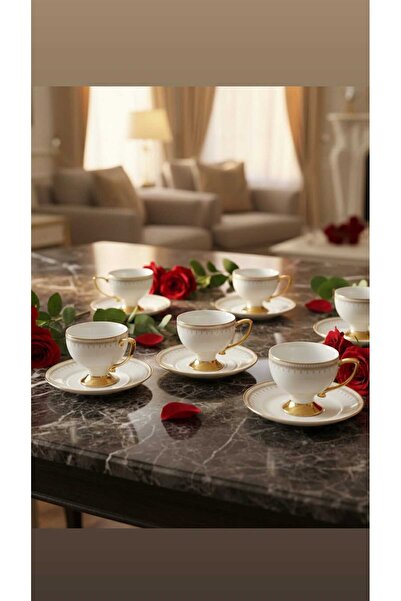 Ogeda Home, Buenos 6 Kişilik Gold Detaylı Kahve Fincanı Takımı- Gold Desenli ...