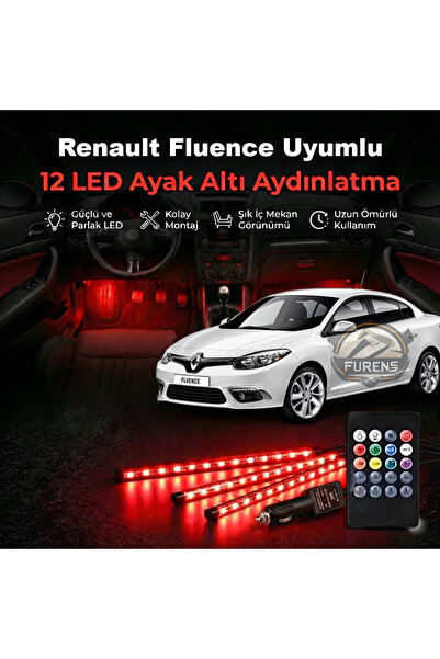 STS Oto Aksesuar Renault Fluence Uyumlu RGB Ayak Altı LED 12 Led Kumandalı Mü...