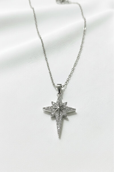 özgül takı ve tasarım North Star Model Zircon Stone Stainless Steel Silver Co...