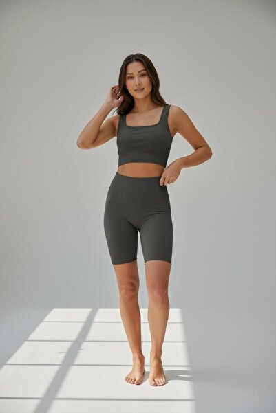 Peakform Seamless Ribbed Thick Strap Crop Bustier Seamless Ribbed Biker Short...