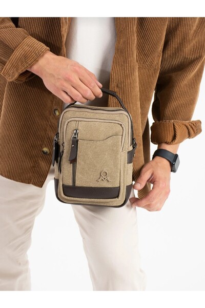 eflanmoda Multi-Compartment Men's Hand and Shoulder Bag Made of Mega Canvas F...