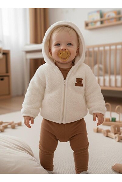 Lumos Trade Baby Welsoft Plush Hooded Cardigan Cream Beige – Soft Winter Baby...