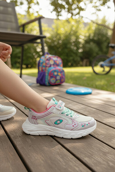 enoch حذاء رياضي للأطفال من إينوخ بتفاصيل على شكل قلب ونمط مع شريط فيلكرو