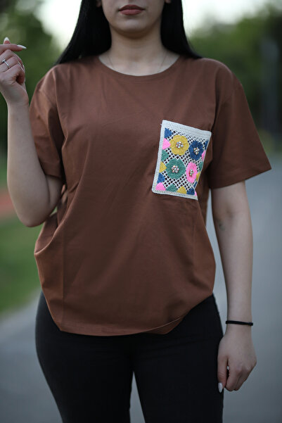 Rabona Fashion Boho Bloom Χειροποίητο Βασικό T-Shirt με Τσέπες