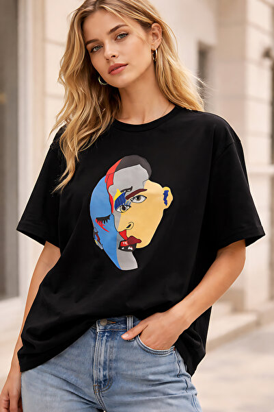 ArtYus تي شيرت قطني مطبوع عليه صورة ظلية، ذو قصة مريحة وياقة دائرية، مناسب لل...