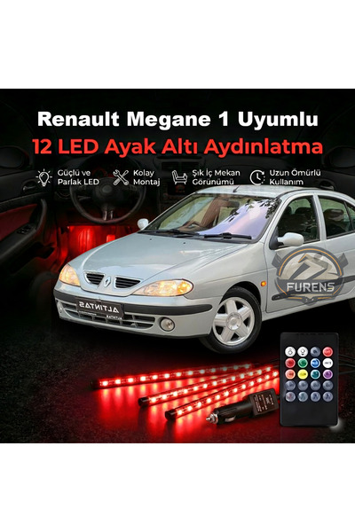 STS Oto Aksesuar Renault Megane 1 Uyumlu RGB Ayak Altı LED 12 Led Kumandalı M...
