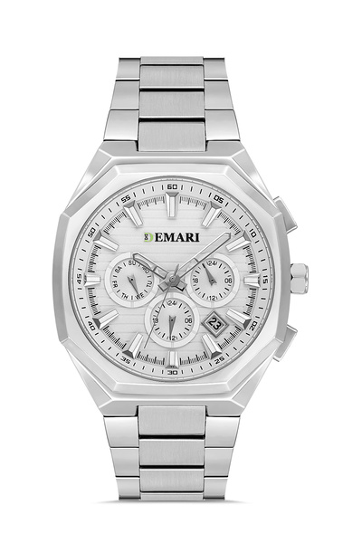 DEMARİ Men's Quartz Wristwatch – Silver Steel Band, Silver Dial Cornered Case...