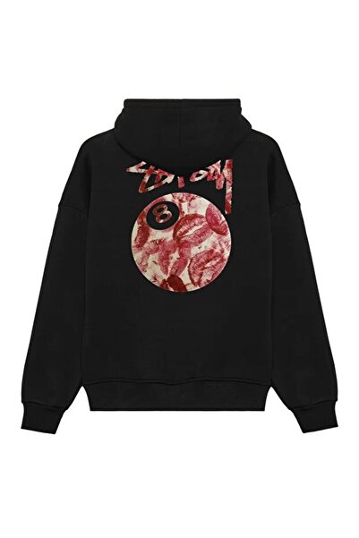 DİVİN Hanorac unisex negru supradimensionat cu glugă – Imprimat cu 8 mingi de...