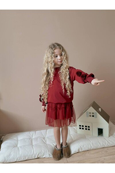 ARBİ kids طقم بناتي أنيق مكون من قطعتين مع أكمام مزينة بكرات من التول وتنورة ...