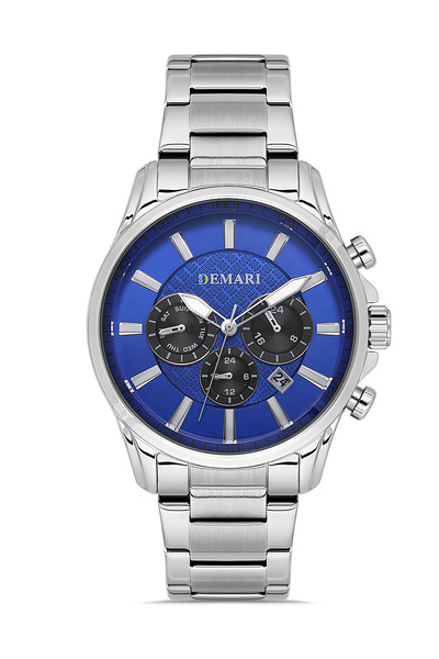 DEMARİ Men's Wristwatch Quartz Movement – Silver Steel Band, Blue Dial Dm-001...