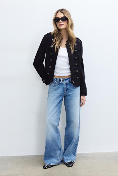 Stradivarius Düşük bel geniş paça mücevher düğmeli jean