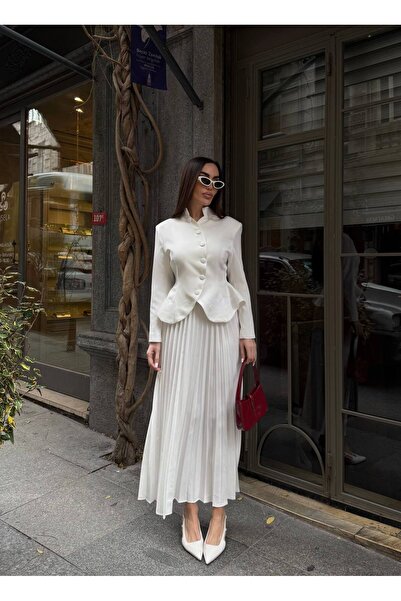 Julidress Padded Jacket with Embroidery Detail and Pleated Maxi Skirt Premium...