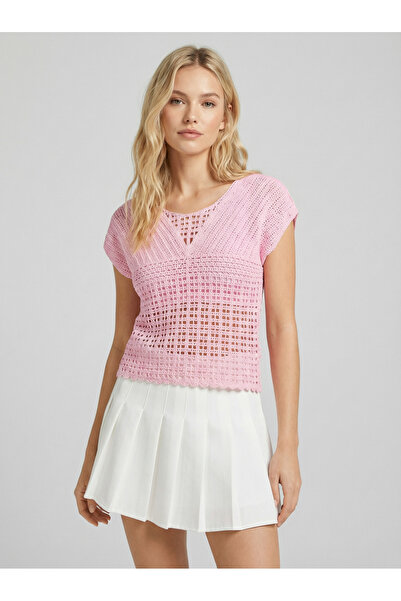 DM DİLAN MODA Women's Crochet Striped Detail Standard Size Blouse