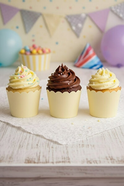NEWPARİ Sarı Makaron Renk Temalı Cupcake & Muffin Kek Kalıbı Fırında Dağılmaz...