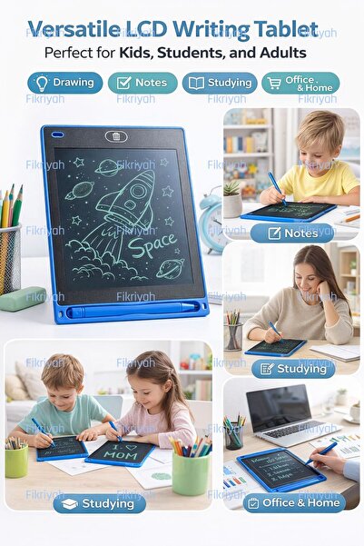 Fikriyah LCD Writing Tablet 12 Inch Blue | Reusable Digital Drawing Pad with ...