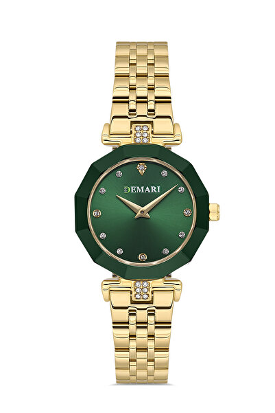 DEMARİ Women's Wristwatch Quartz Movement Steel Gold Band Stone Detail Silver...