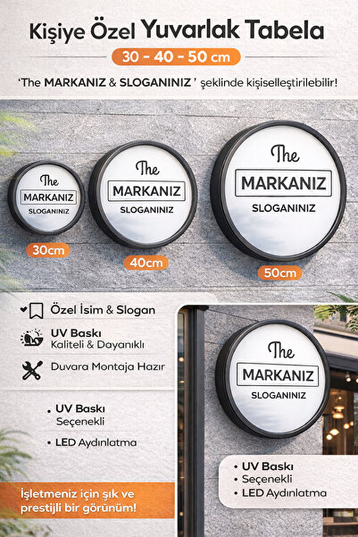 Yuvarlak Tabela 40 cm | The Markanız & Sloganlı Duvar Tabelası | İşyeri & Kafe Tabelası