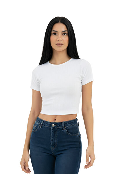 NERTH STYLE Crew Neck Short Sleeve Crop Blouse T-Shirt Combed Cotton