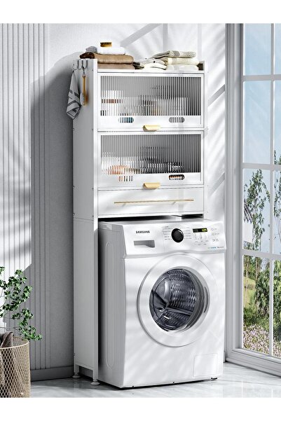 TrentonGCC خزانة تخزين فوق الغسالة، رف منظم من خشب MDF، لون أبيض، رف موفر للم...