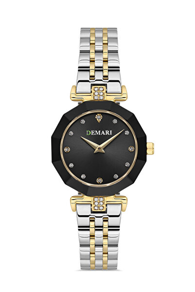 DEMARİ Women's Wristwatch Quartz Steel Gold & Silver Band Stone Detail Black ...