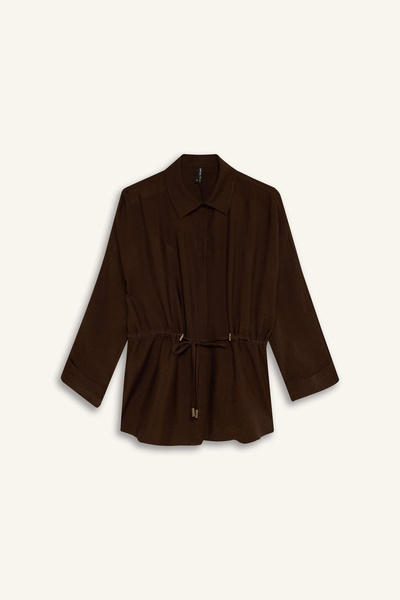 DeFacto G3269AXBN539 Cămașă maro Relax Fit cu guler tip cămașă și mânecă lungă