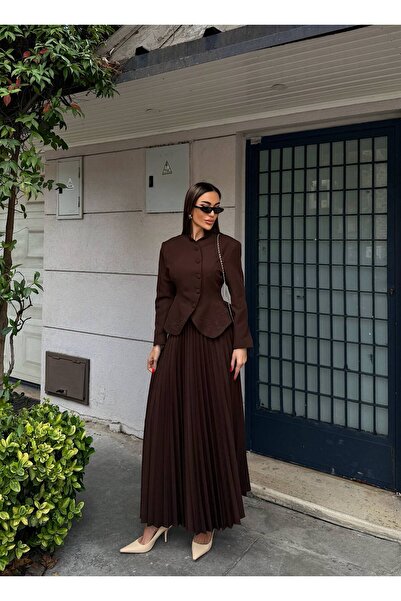 Julidress Padded Jacket with Embroidery Detail and Pleated Maxi Skirt Premium...