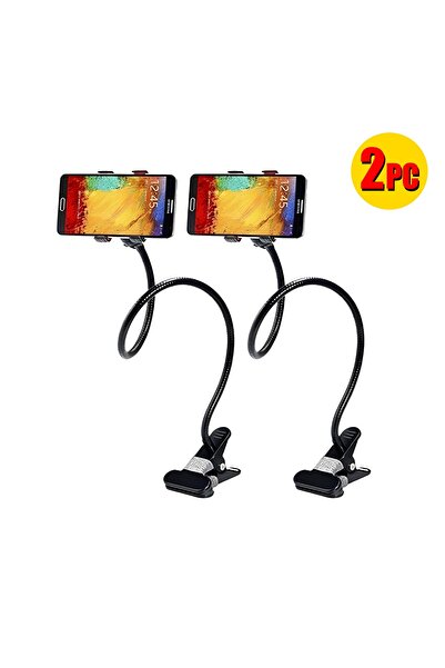 BUYMART 2 PC-Flexible Metal Tube Desk Clamp Lazy Goose Neck Phone Holder
