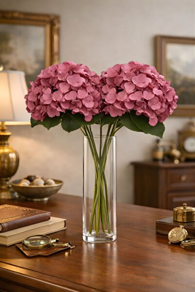 BUSERİSE 2 Adet 5 Dallı Yapay Lüks Gül Kurusu Ortanca – Gelin Çiçeği Stilinde...