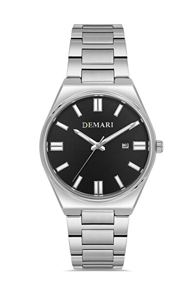DEMARİ Men's Wristwatch Quartz Silver Steel Band Black Dial with Date Display...