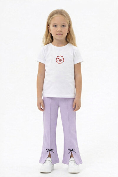 Timi Kids Girl's Lilac Corduroy Bow Detailed Spanish Flare Pants
